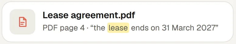 A search result: found on page 4 of an 18-page PDF